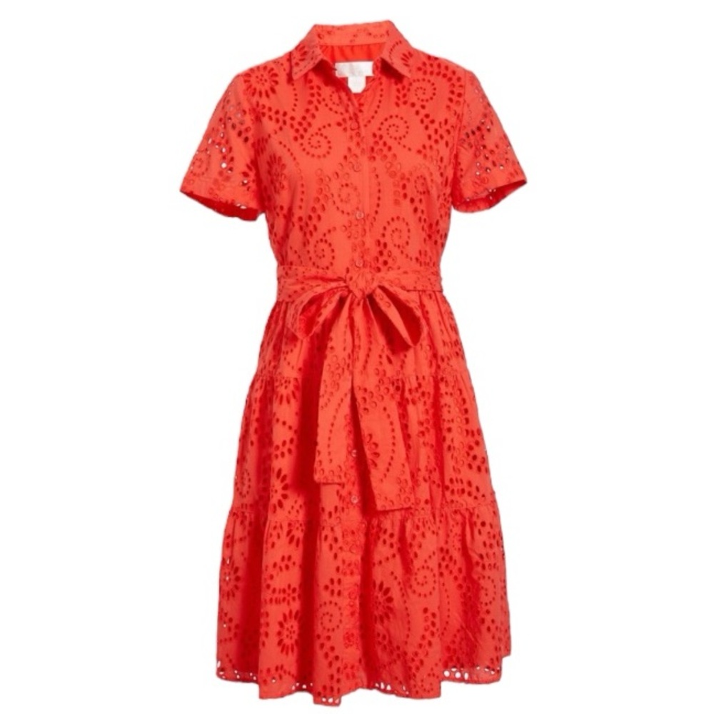 Rachel Parcell Tiered Eyelet Shirt Dress Sz XXL Coral Orange Cotton Preppy Flaw